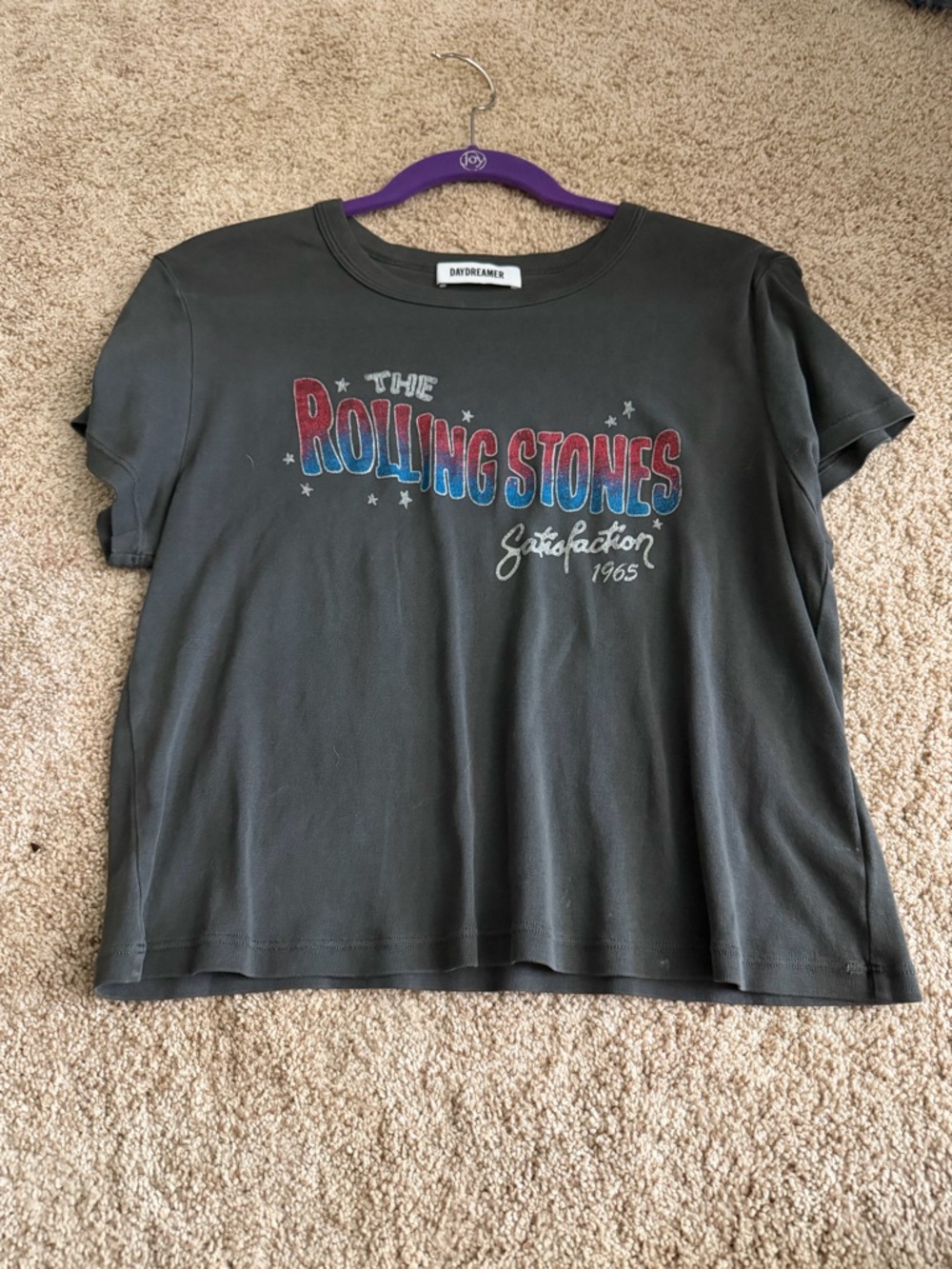 Daydreamer Rolling Stones Graphic Tee in Charcoal with Red & Blue Logo